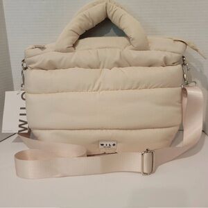 Mini Gym Bag Cream Puffer Adjustable Crossbody Bag